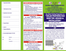 One Week Training Programme on Solar Photovoltaic RoofTop, Design and Installation from 19th - 23rd August, 2019 at NPTI, Neyveli.